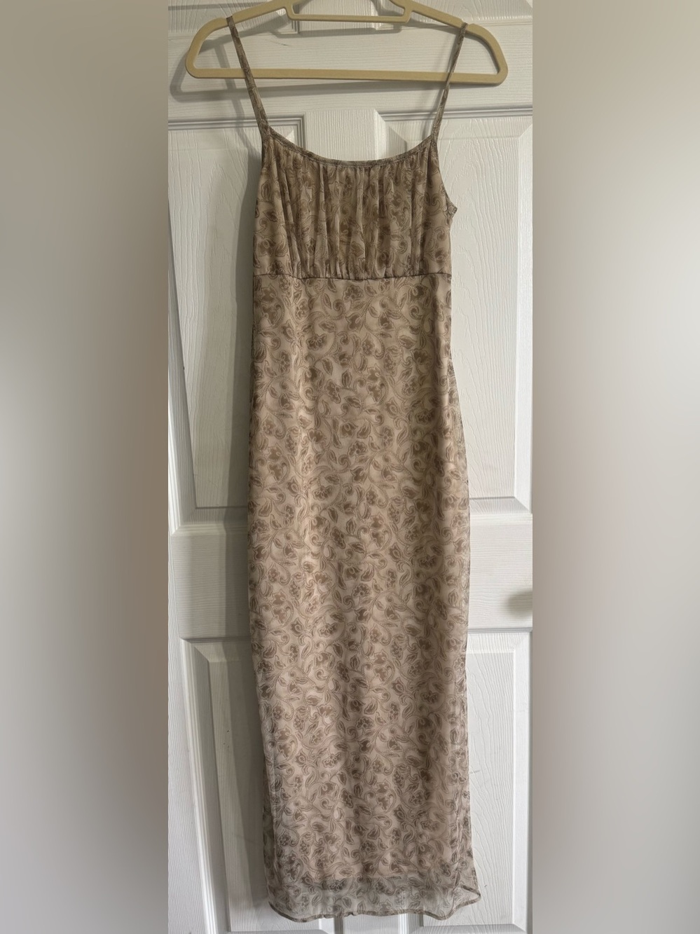VTG 90s slip dress paisley net y2k brown grunge festival S hippie retro lined